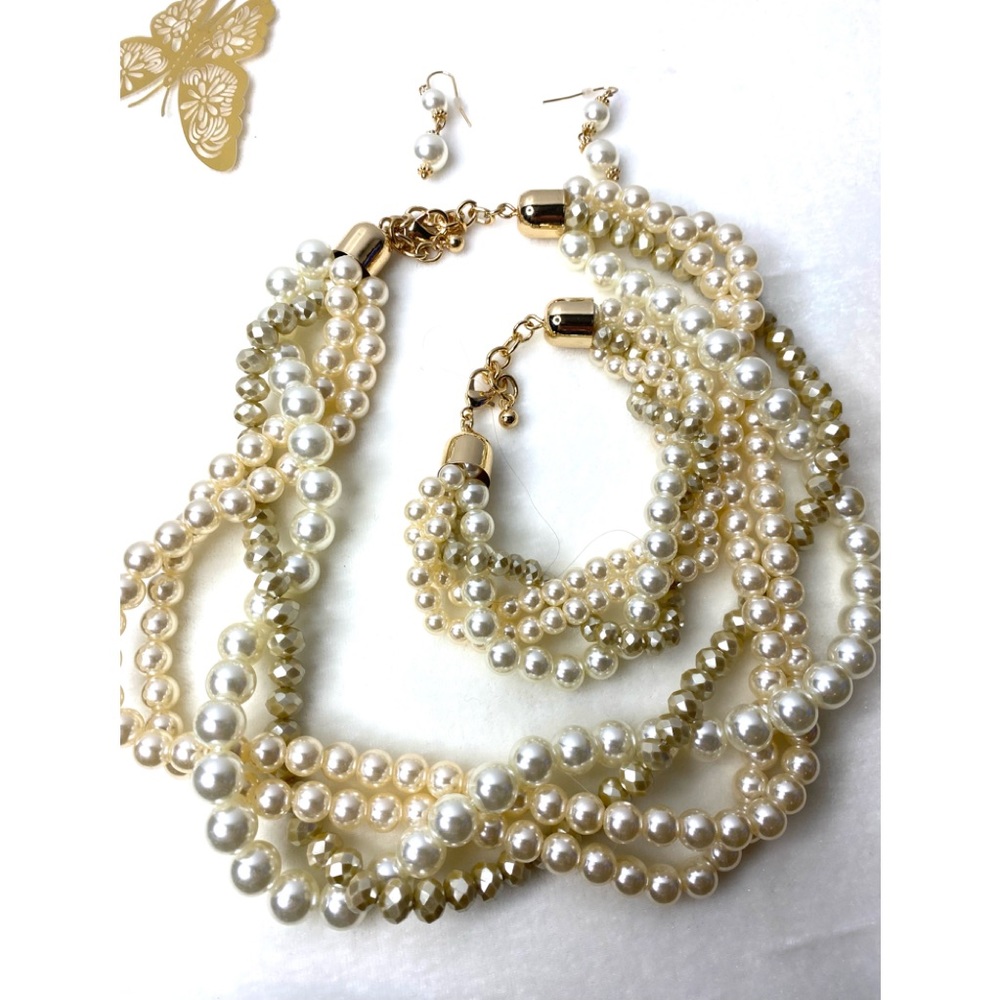 Faux Pearl Cluster Bead Collar Necklaces Set
